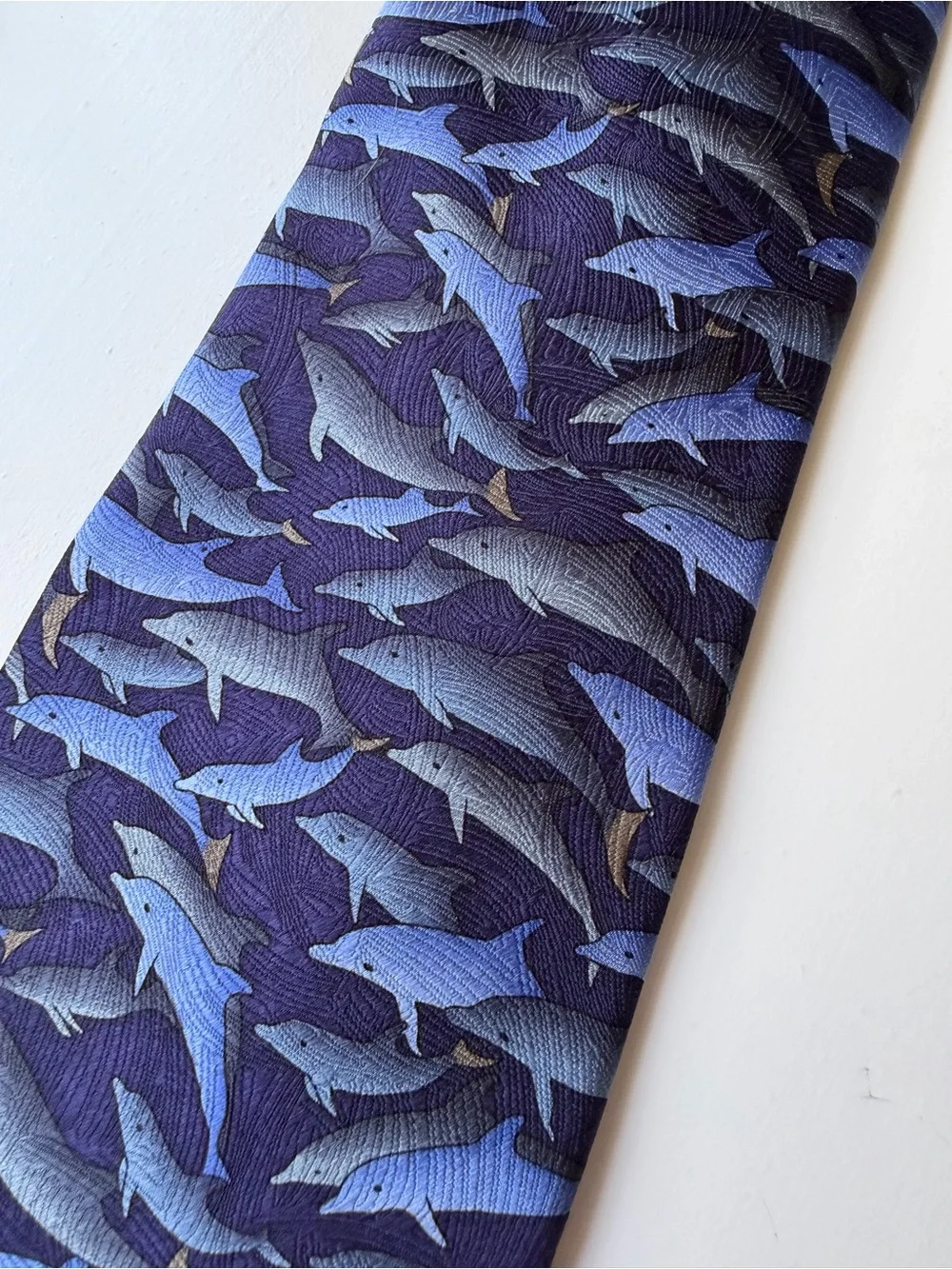 100% handmade, silk tie, dolphin print the nature Conservatory 60in
